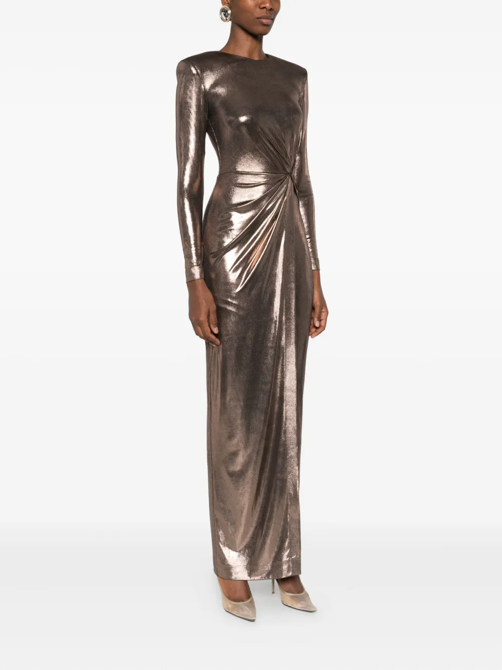 CRISTALLINI Ornelia maxi-jurk met gedraaid detail Bruin