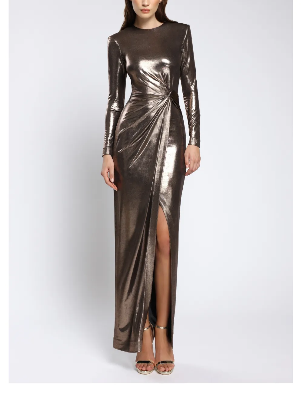 CRISTALLINI Ornelia maxi-jurk met gedraaid detail Bruin
