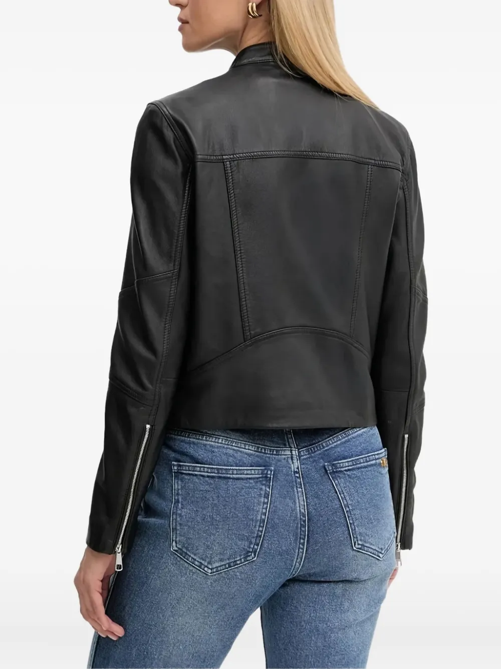 BOSS Leren jack Zwart