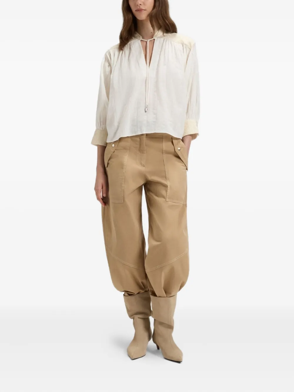 BOSS embroidered cotton blouse - Beige