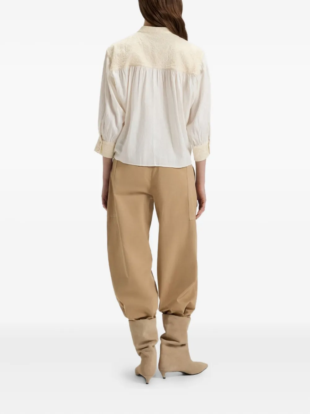 Hugo Boss Embroidered Cotton Blouse In Neutral