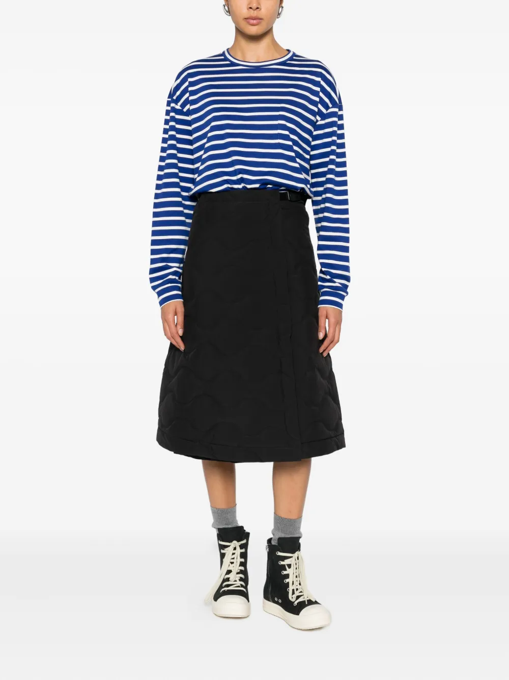 Snow Peak Quilted Pocket Midi Skirt In Black