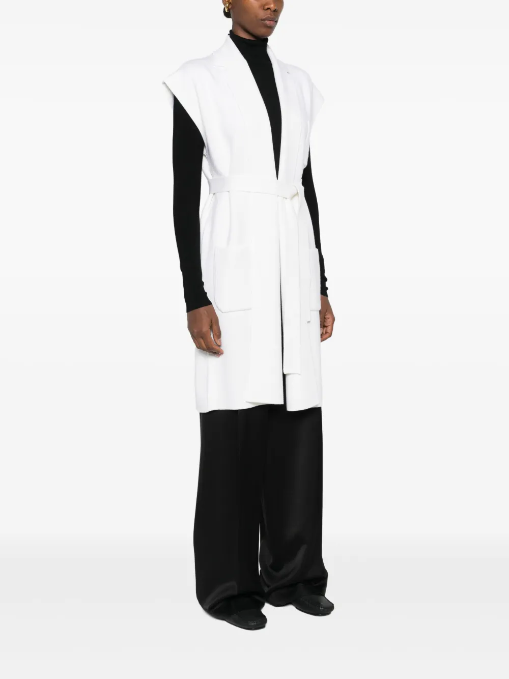 Gran Sasso Gilet met zakken en ceintuur Wit