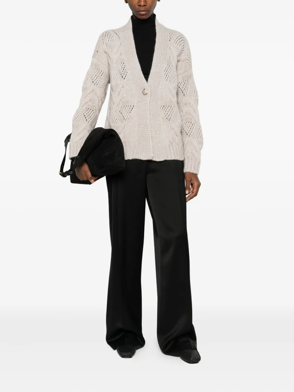 Gran Sasso Cable-knit Button-fastening Cardigan In Neutral