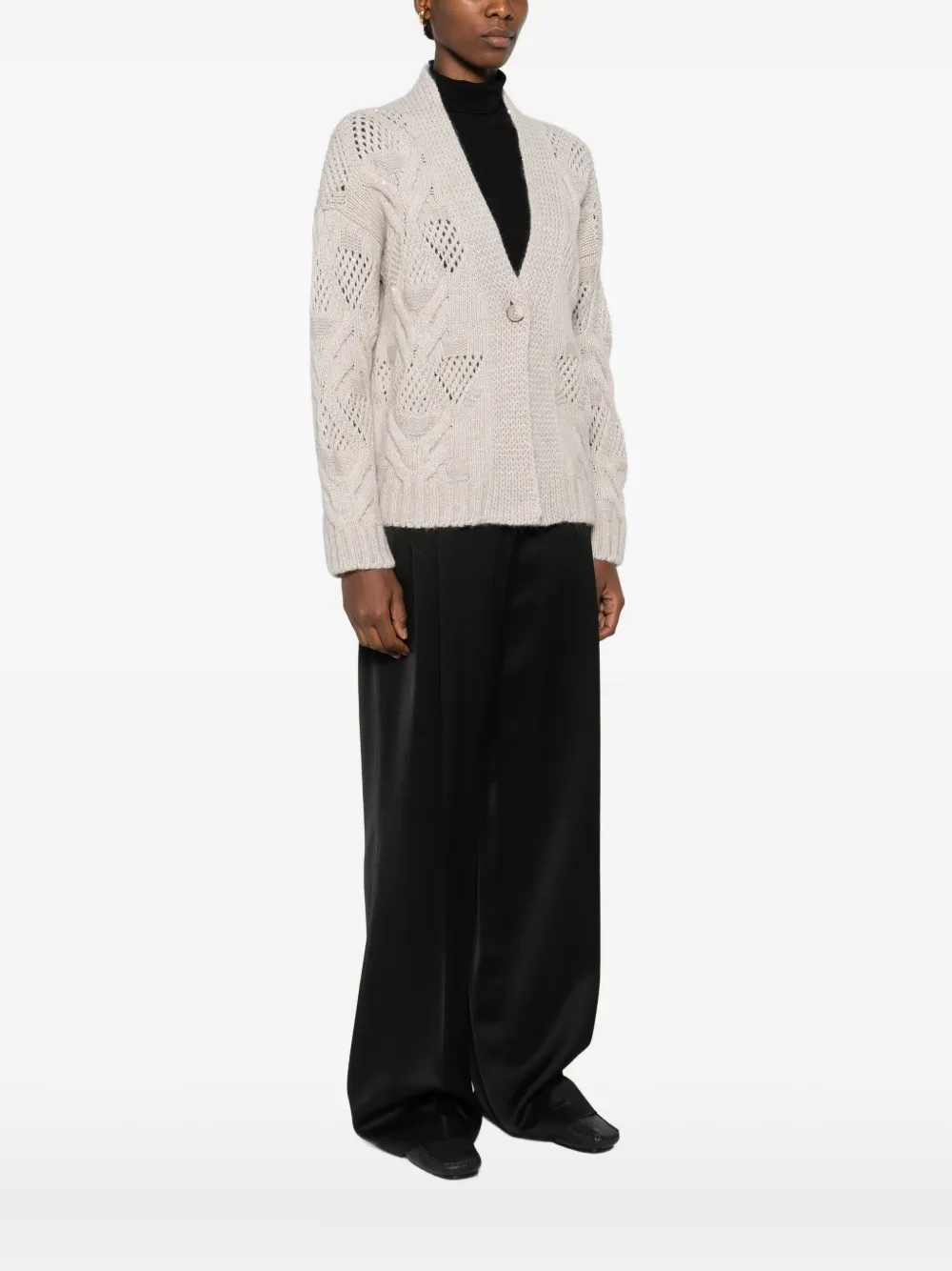 Gran Sasso Cable-knit Button-fastening Cardigan In Neutral