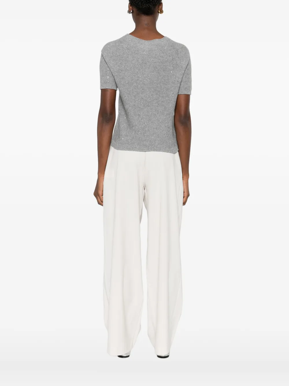 Gran Sasso Sequin-embellishment Short-sleeve Top In Gray