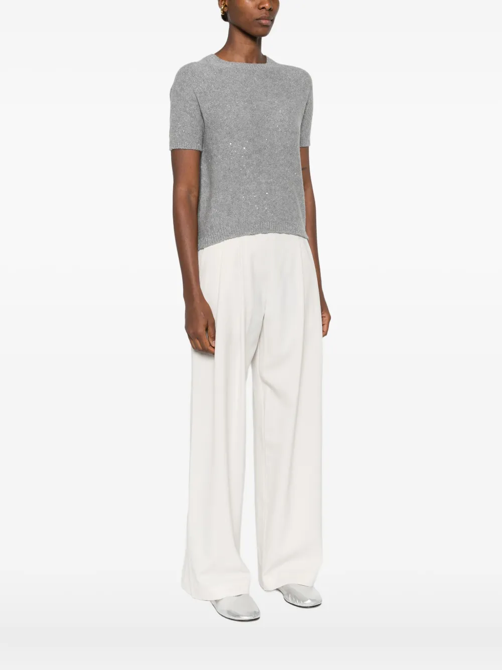Gran Sasso Sequin-embellishment Short-sleeve Top In Gray