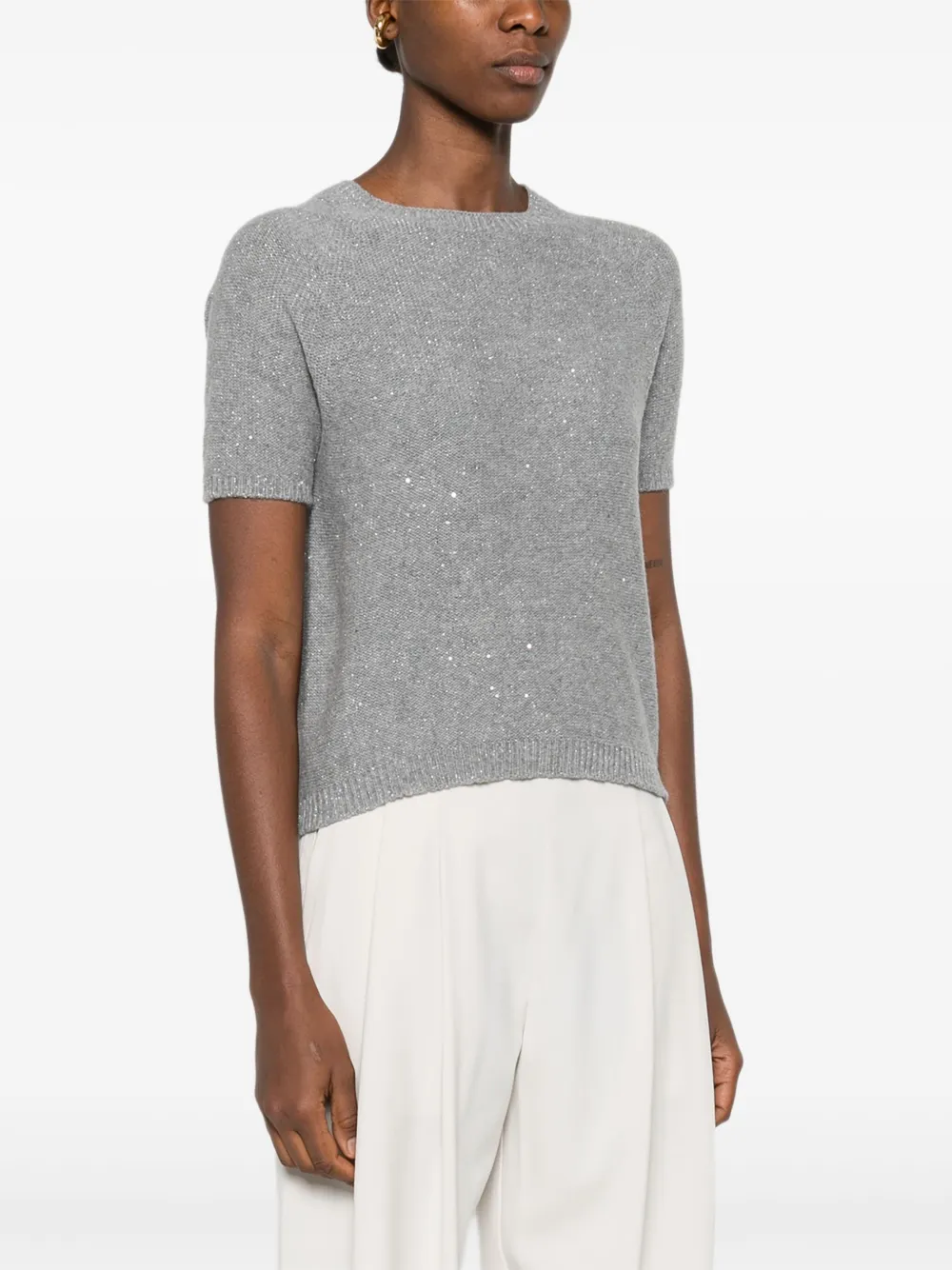  Gran Sasso Sequin-embellishment Short-sleeve Top - Grey 