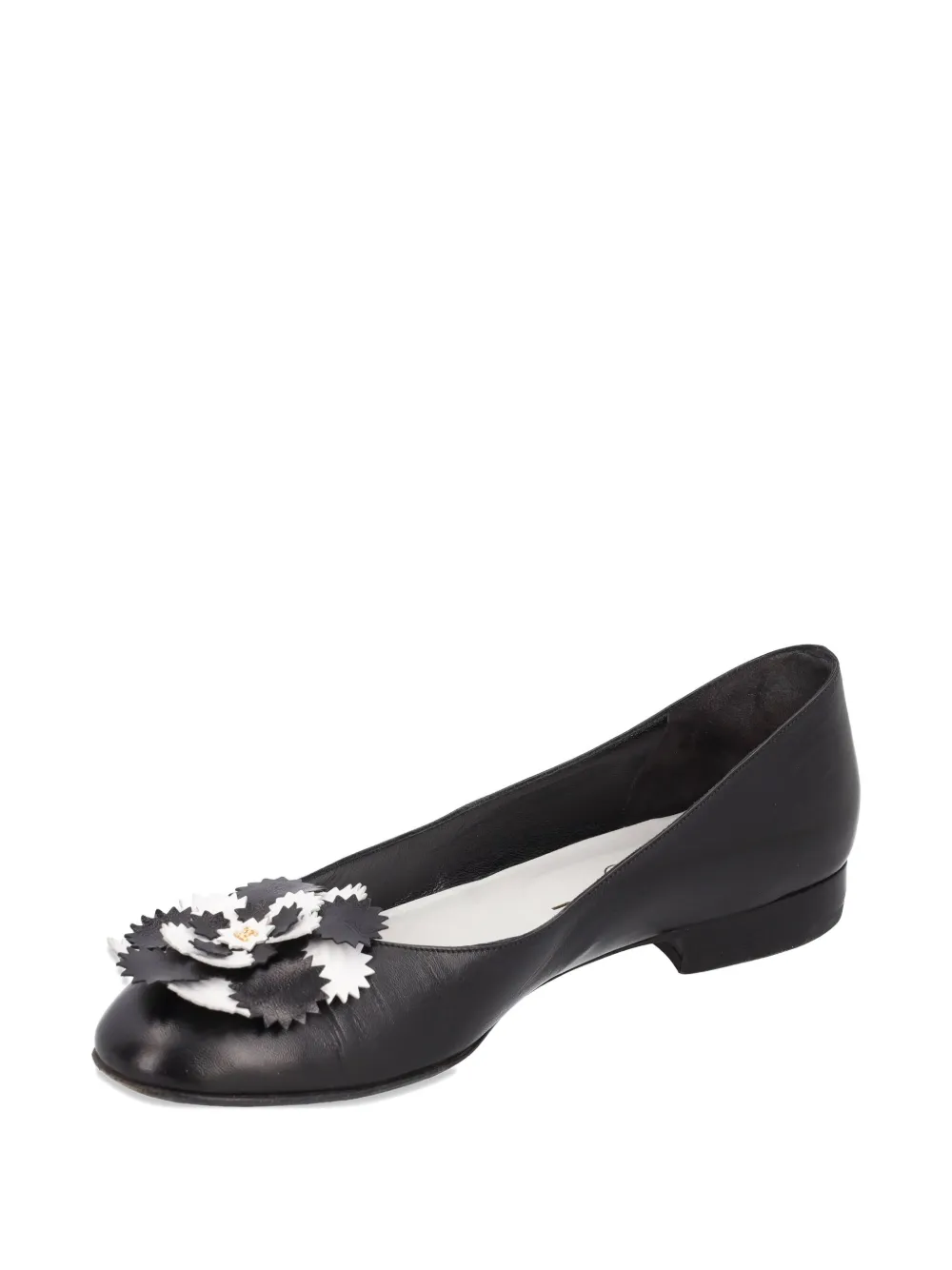 CHANEL Pre-Owned Camellia leather ballet flats - Zwart