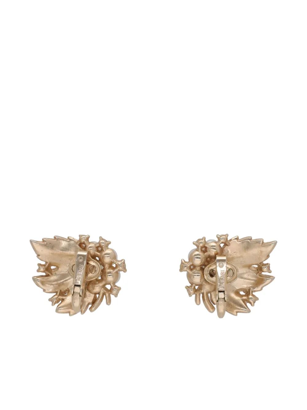 Trifari Leaf Faux-pearl Earrings In Brown