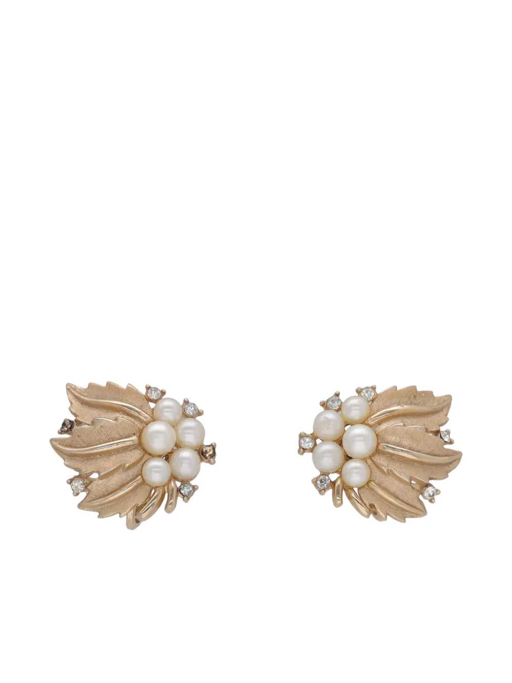Trifari Leaf Faux-pearl Earrings In Brown