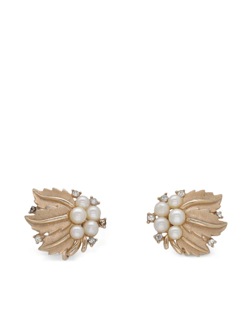 Trifari leaf faux-pearl earrings - Oro