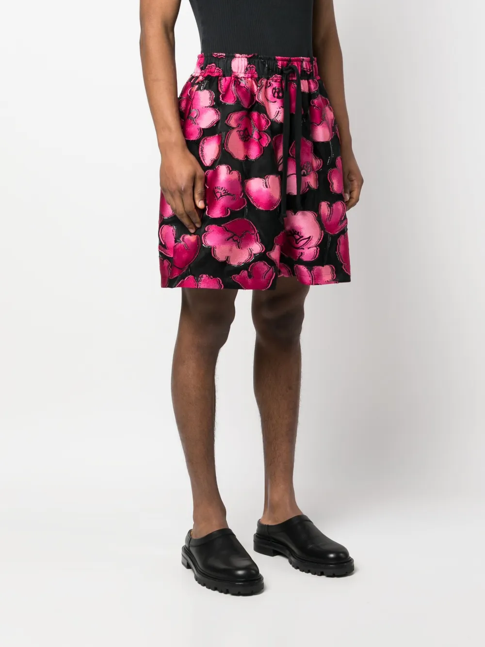  4sdesigns Floral Baggy Shorts - Black 