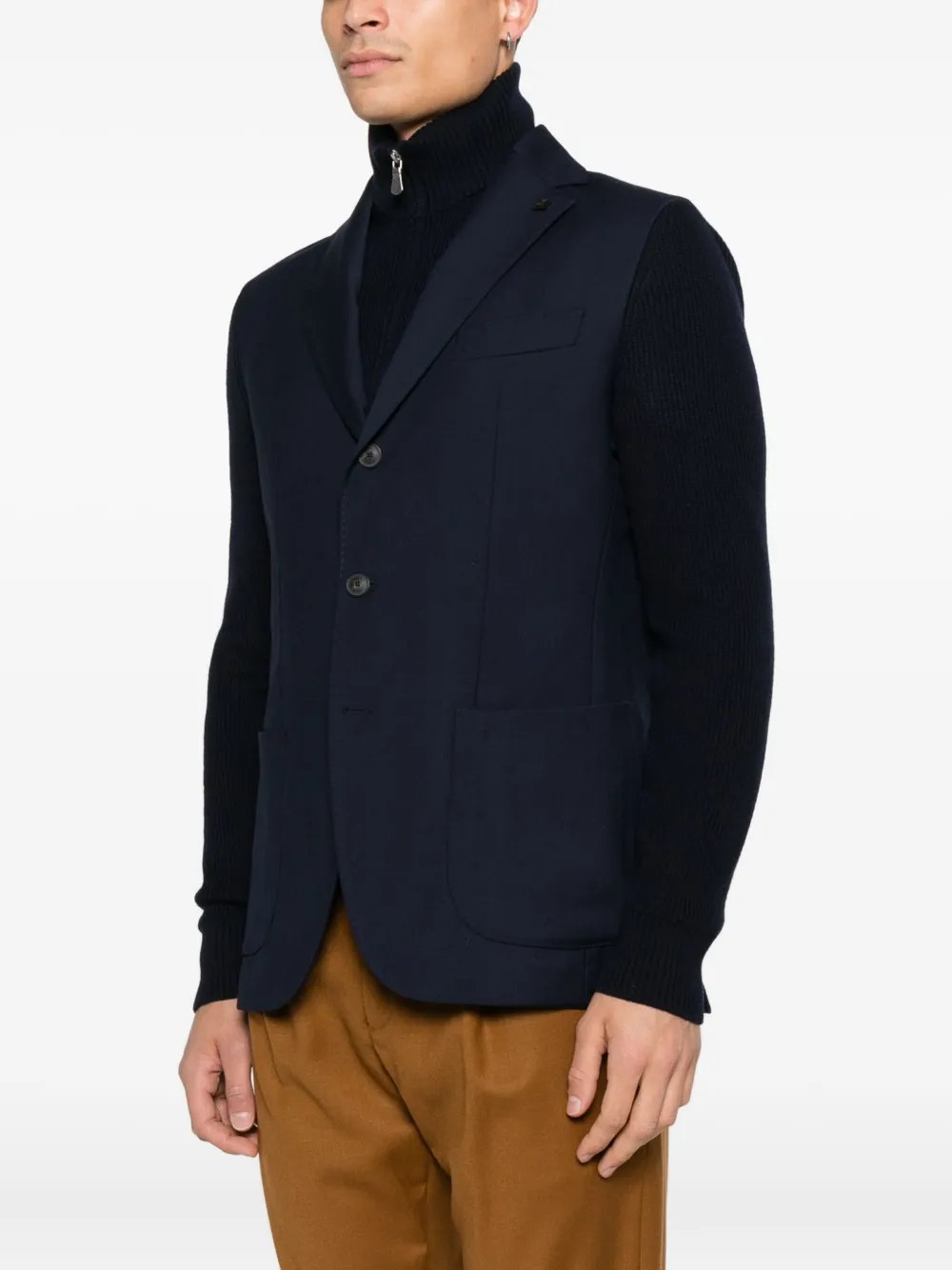 Gran Sasso x Casa Frumoasa blazer met gebreide mouwen en zak Blauw