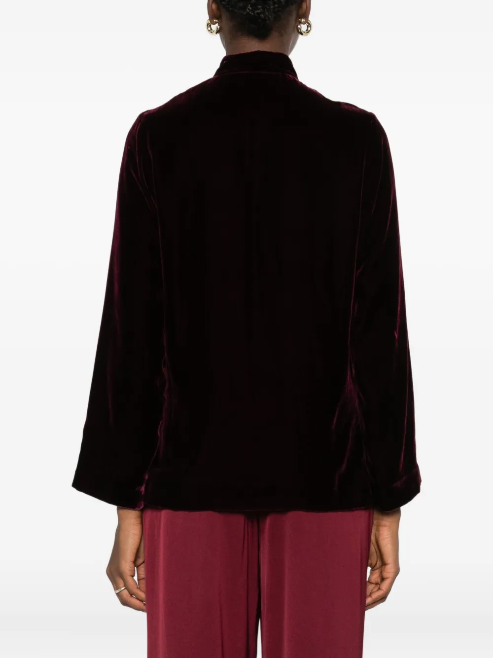 Yali Forg-fastening Velvet Blazer In Burgundy