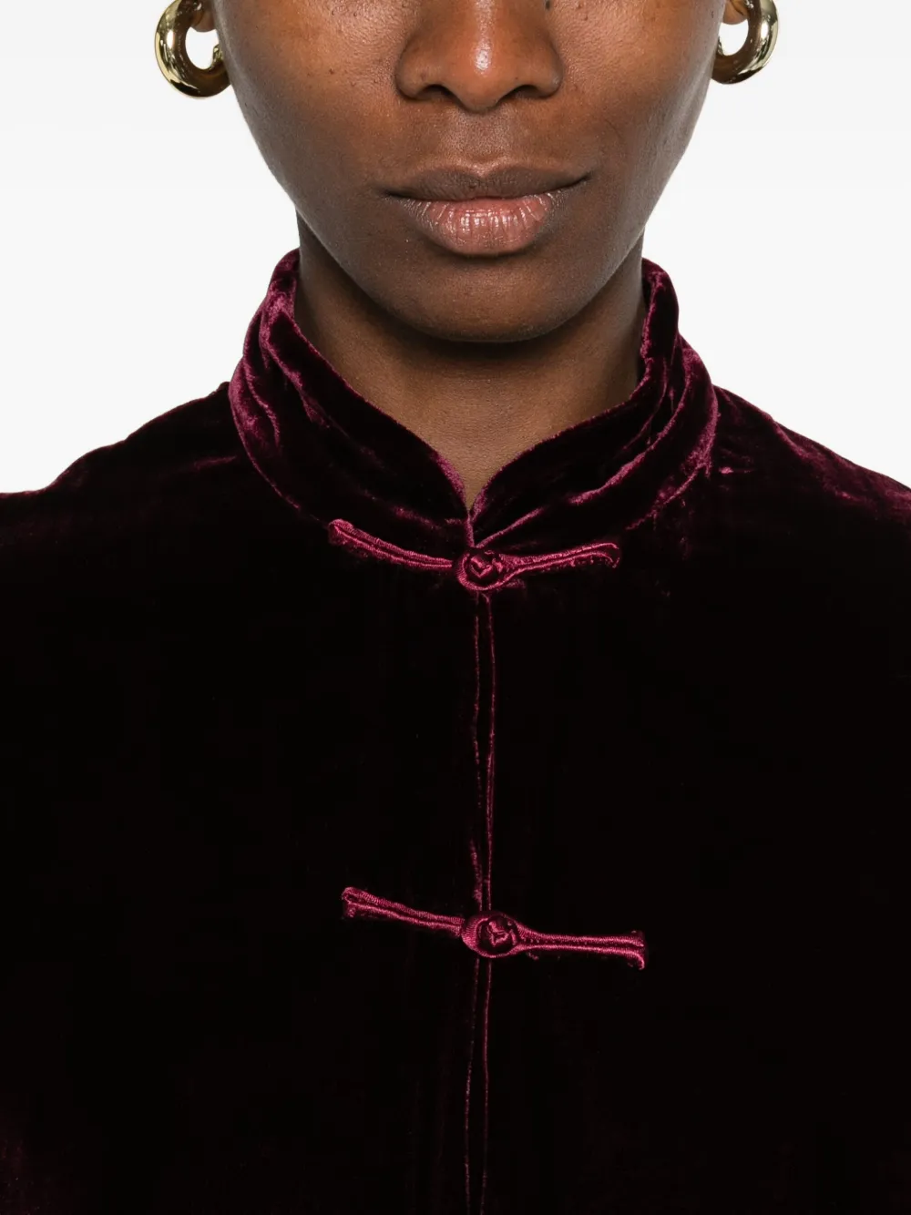 Yali Forg-fastening Velvet Blazer In Burgundy