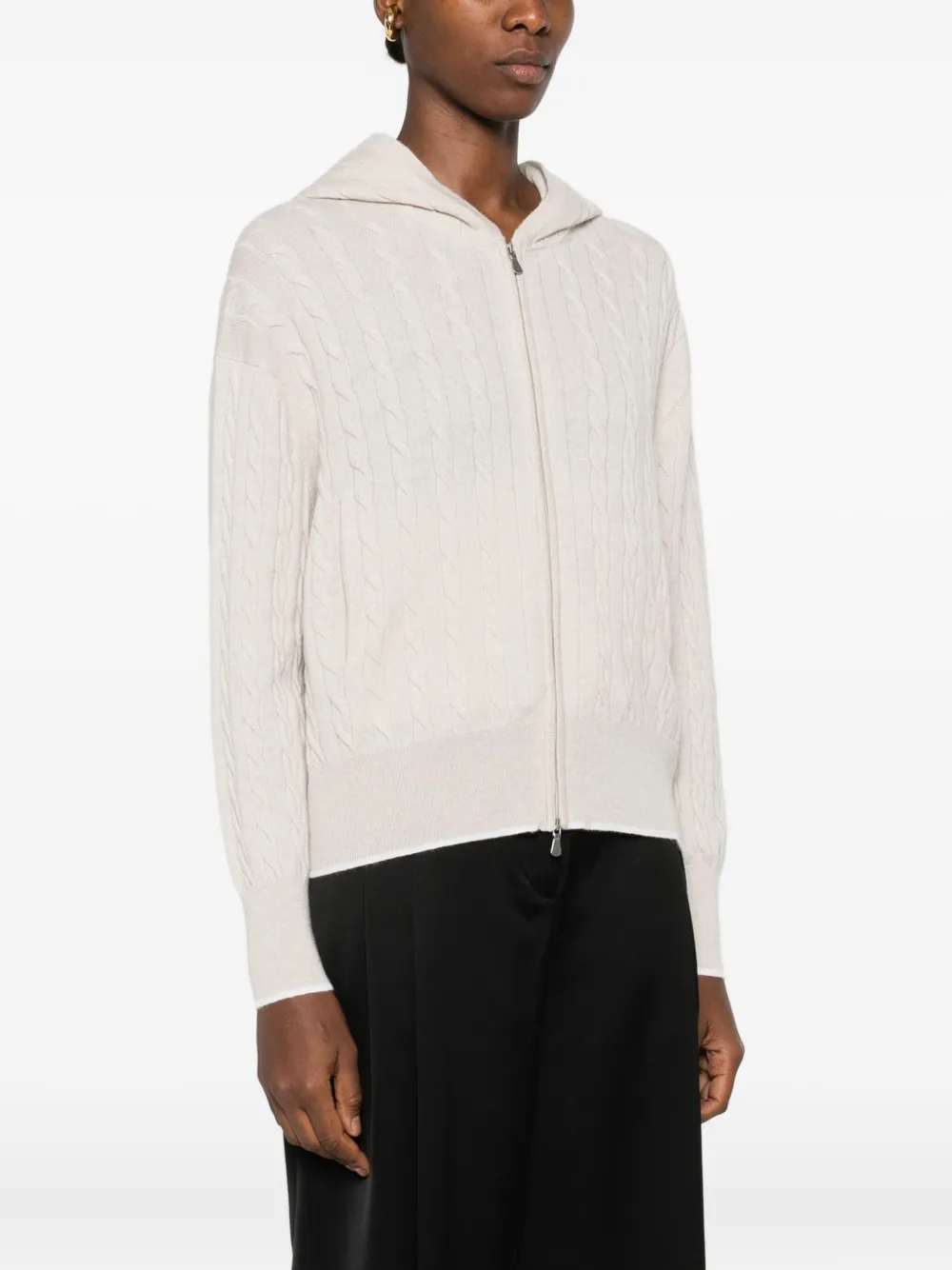 Gran Sasso Kabelgebreide hoodie met ritssluiting Beige