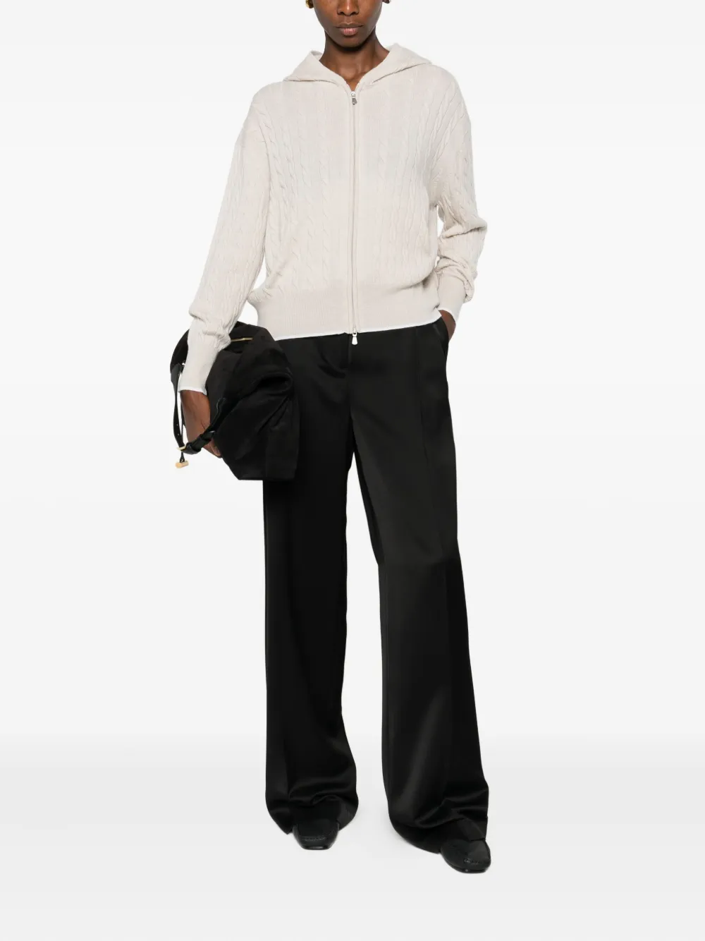 Gran Sasso Kabelgebreide hoodie met ritssluiting Beige