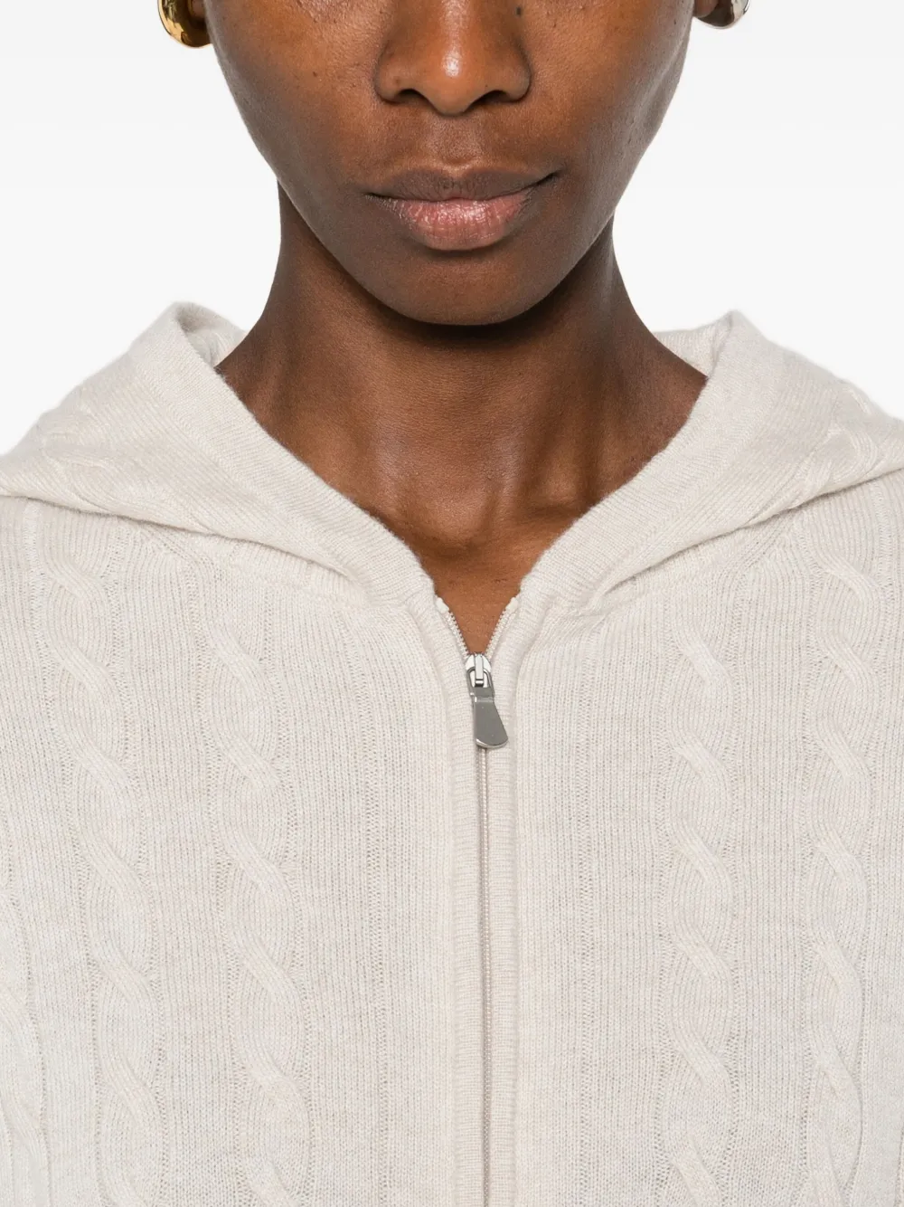 Gran Sasso Kabelgebreide hoodie met ritssluiting Beige