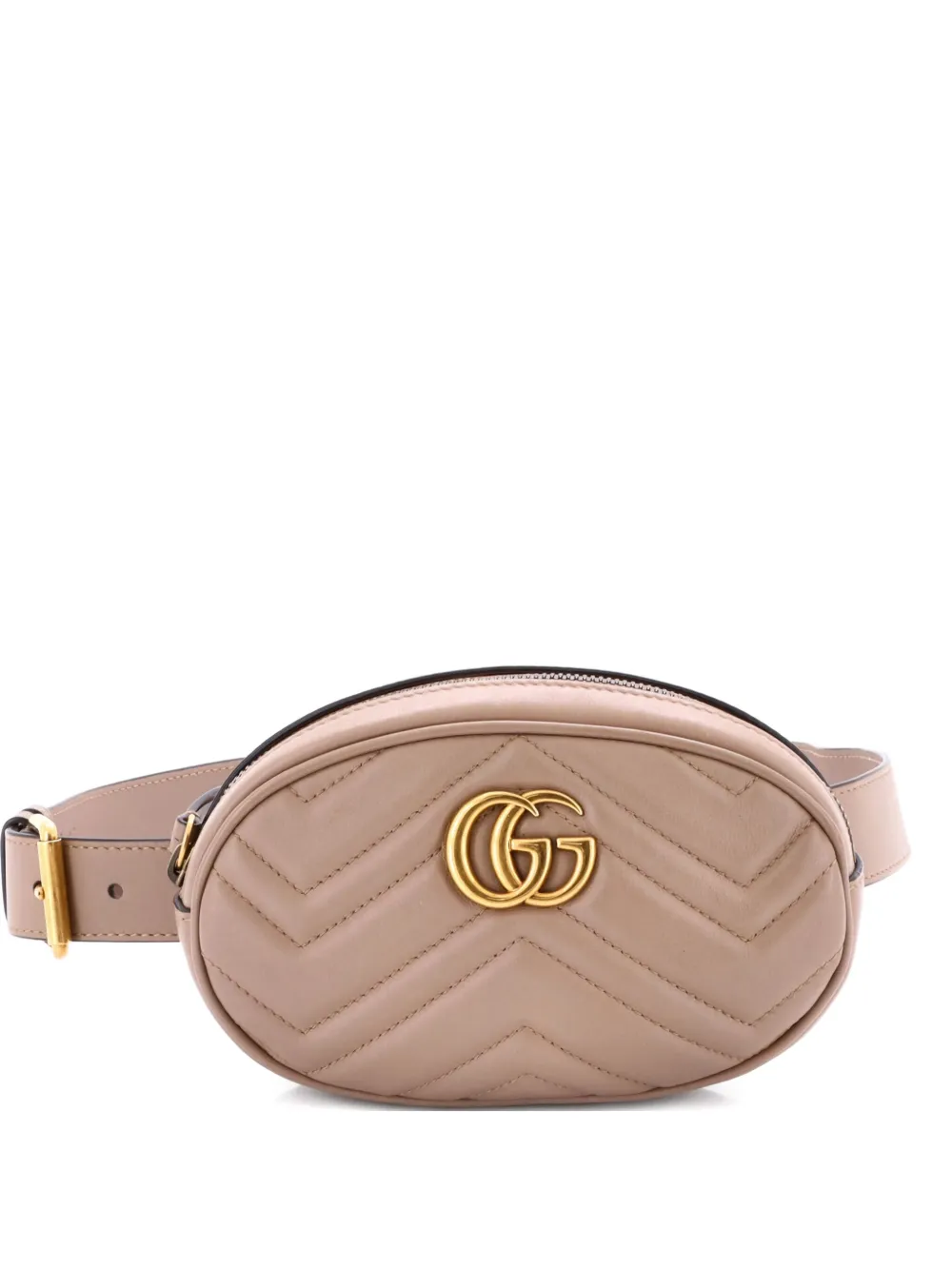Pre-owned Gucci 2015-2025 Gg Marmont Matelasse Leather Belt Bag In Neutral