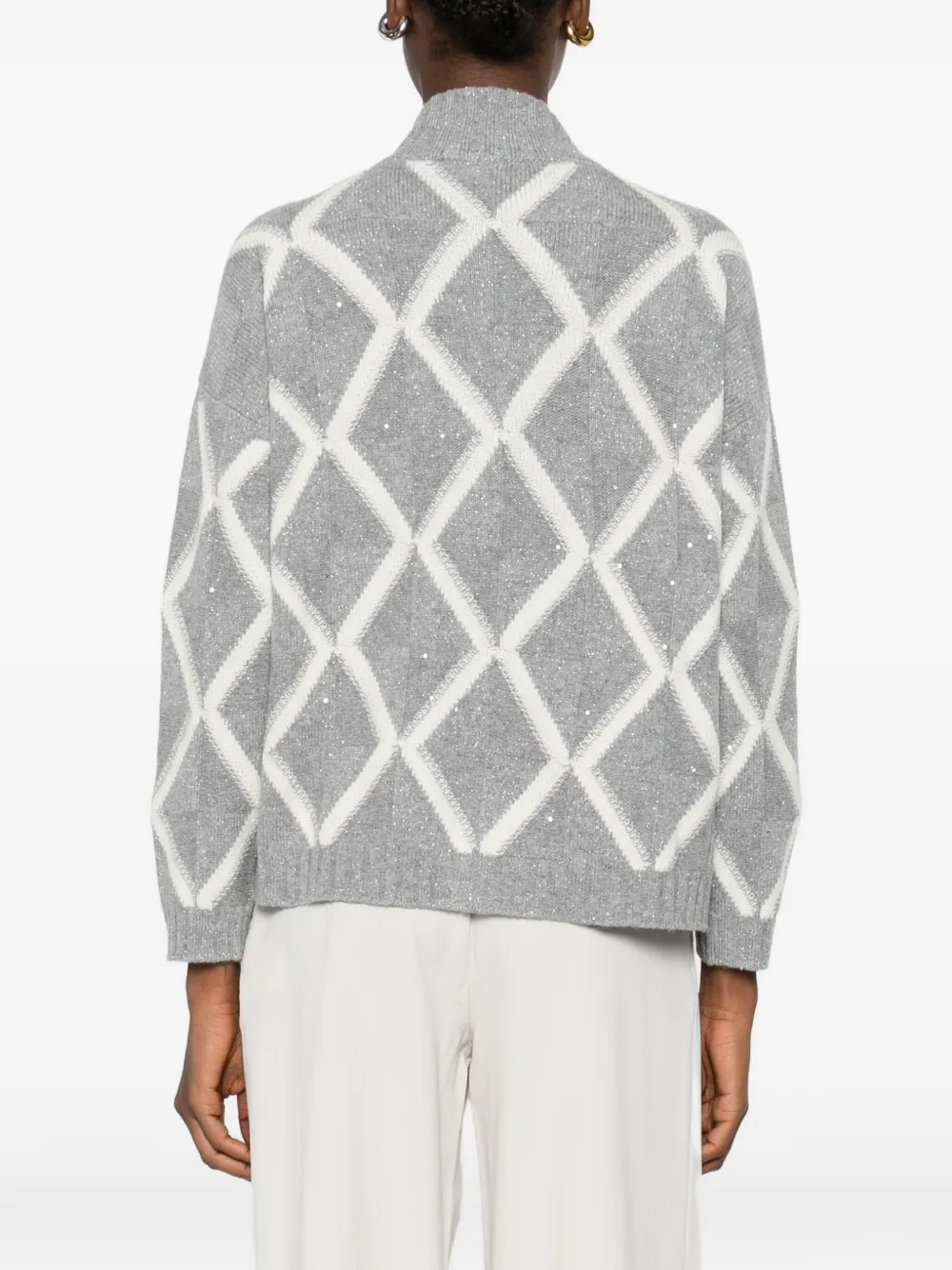 Gran Sasso Diamond-pattern Button-fastening Cardigan In Gray