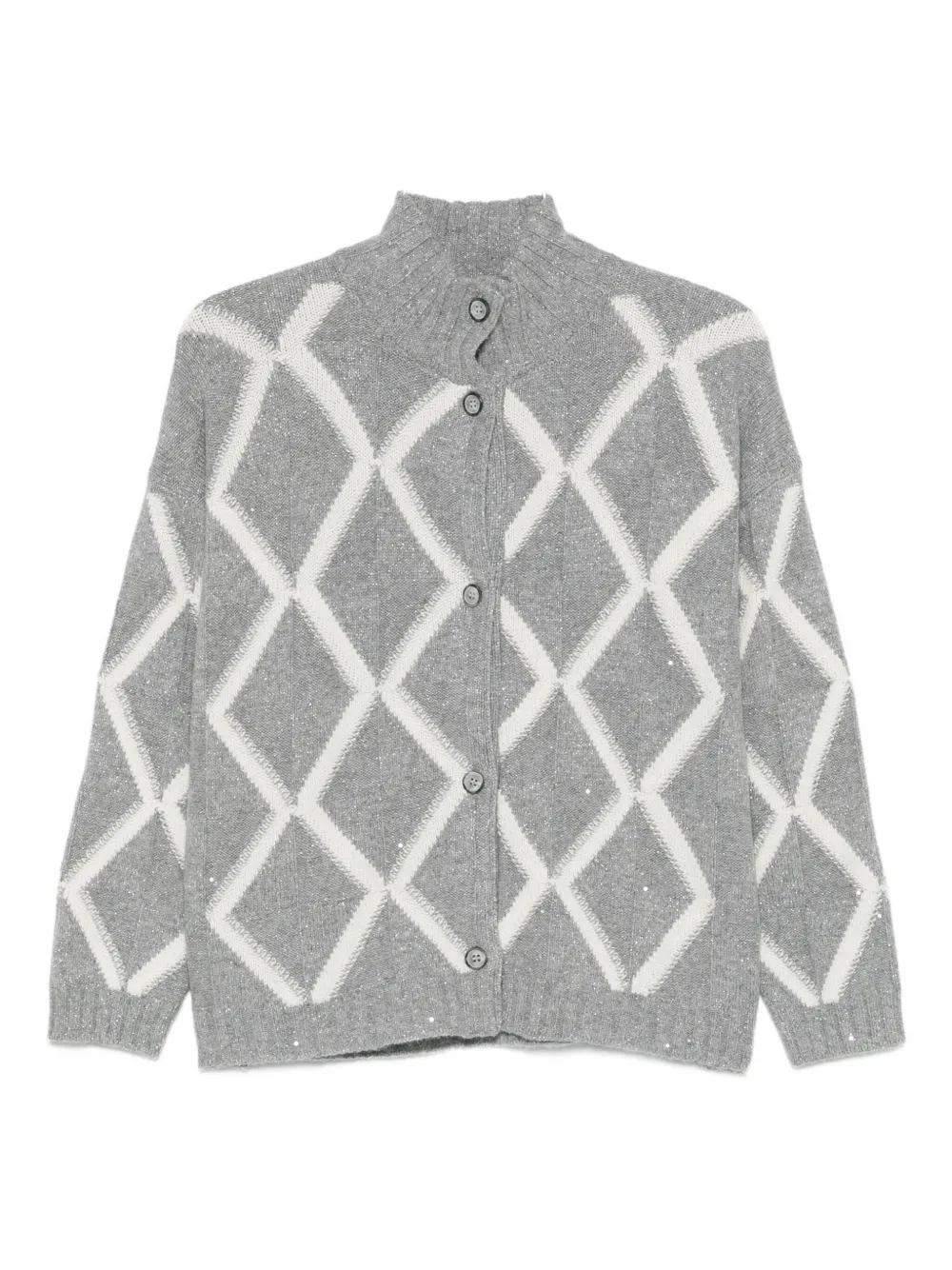 Gran Sasso Diamond-pattern Button-fastening Cardigan In Gray