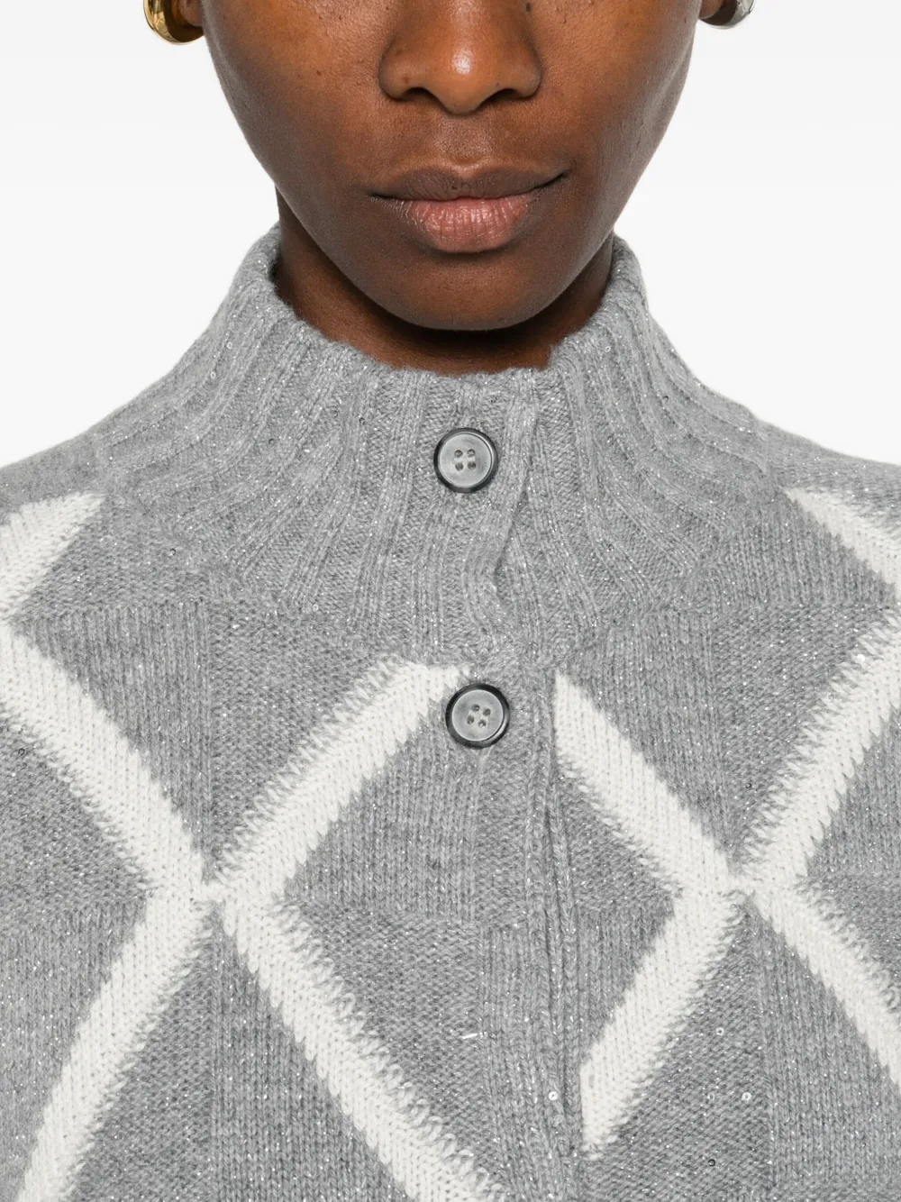Gran Sasso Diamond-pattern Button-fastening Cardigan In Gray