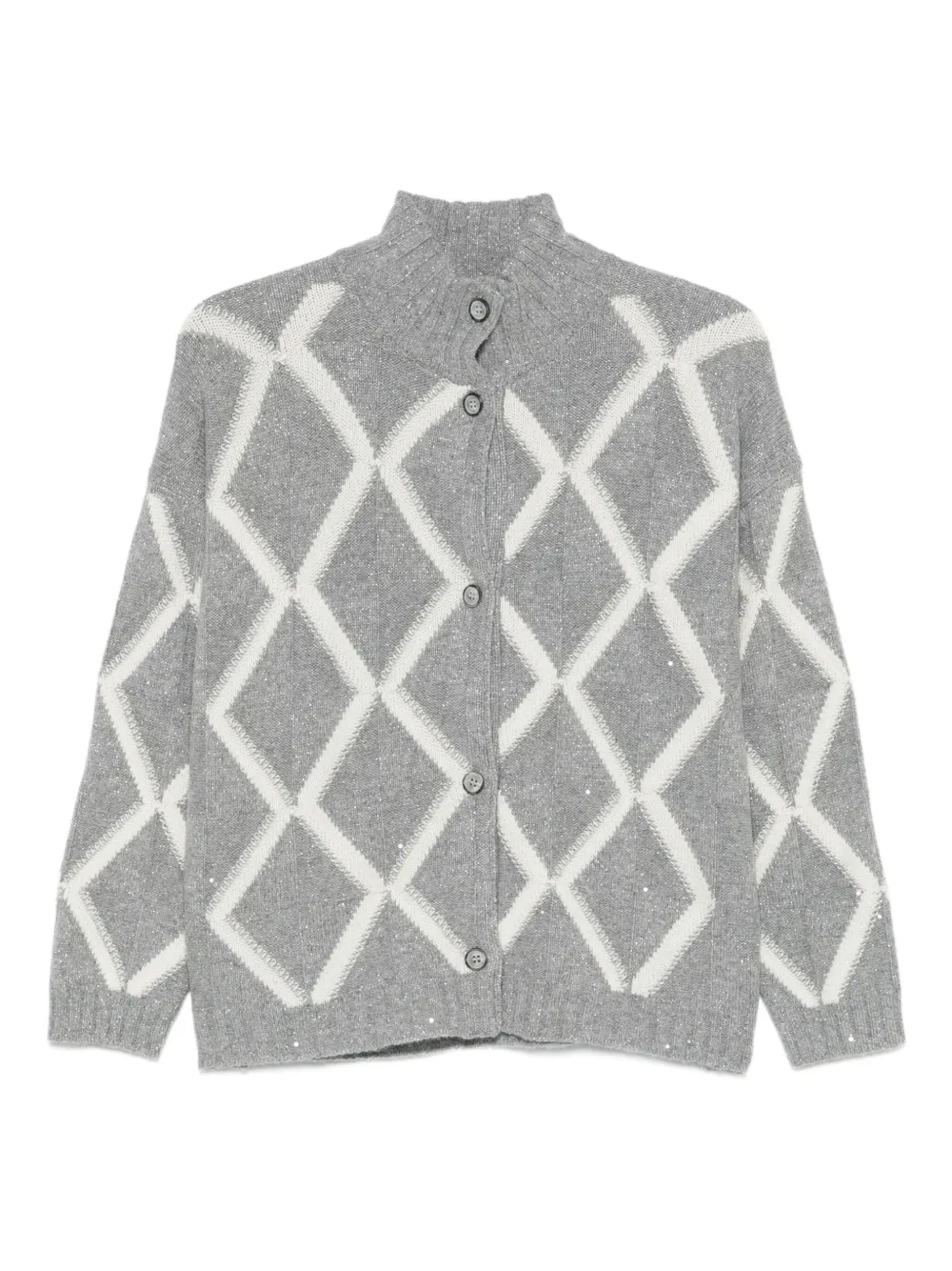 Gran Sasso diamond-pattern button-fastening cardigan | Grey | Image 1