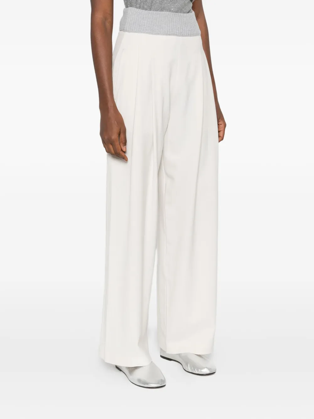 Gran Sasso Broek met geribbelde taille Beige