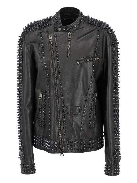 Vintage studs zip-fastening biker jacket