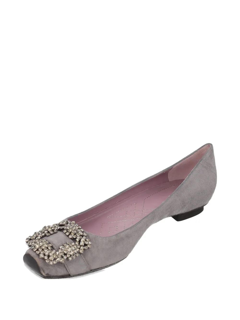 Alberta Ferretti rhinestone-buckle suede flat sandals - Grijs