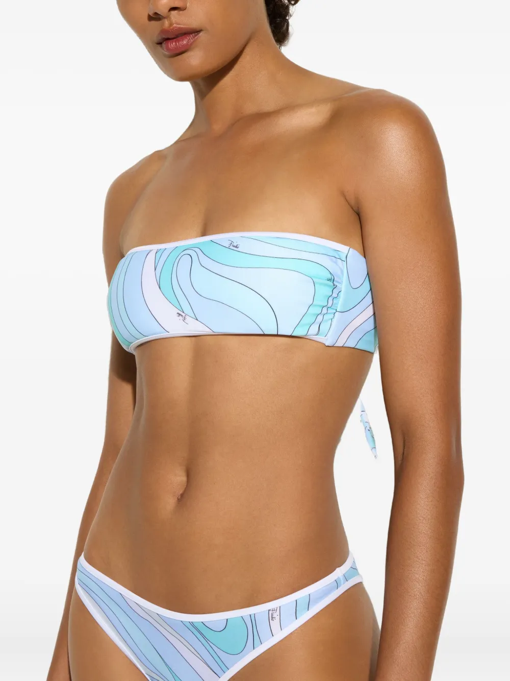Pucci Marmo-print Bandeau Bikini Top In Blue