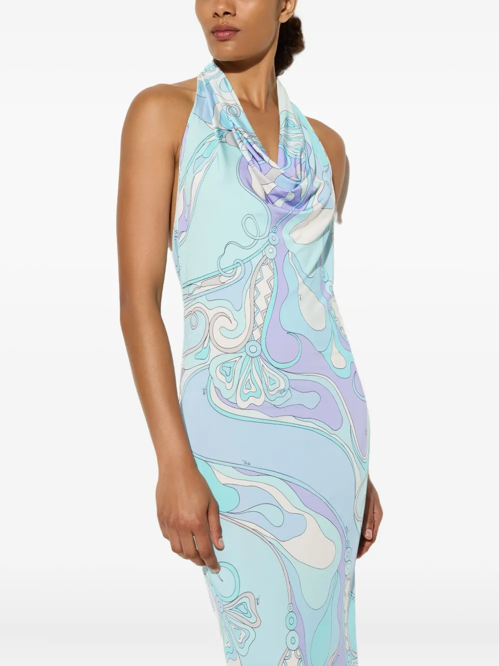 PUCCI Maxi-jurk met Orchidee-print Blauw