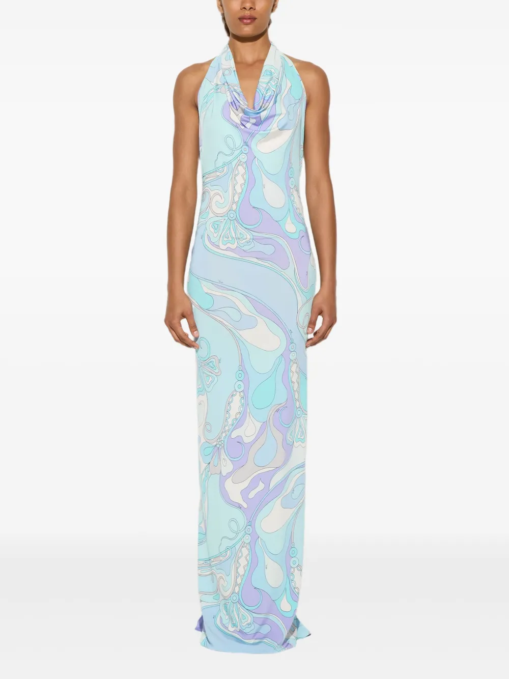 PUCCI orchidee-print maxi dress - Blauw