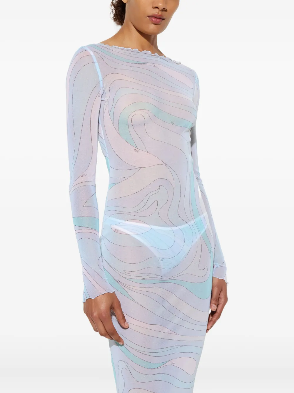 PUCCI Tulen maxi-jurk met marmo-print Blauw