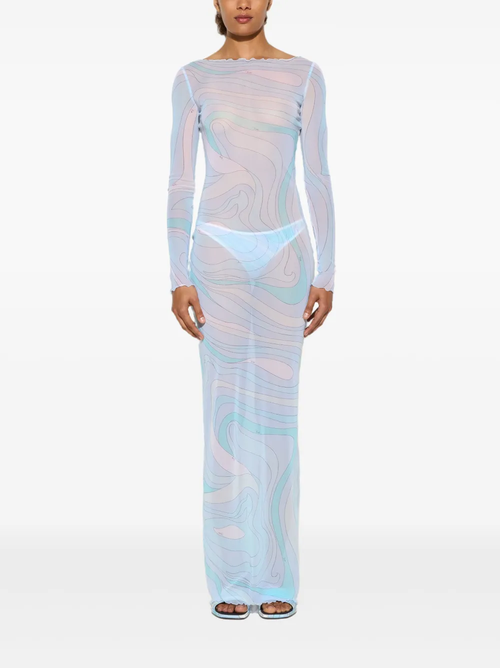 PUCCI marmo-print tulle maxi dress - Blauw
