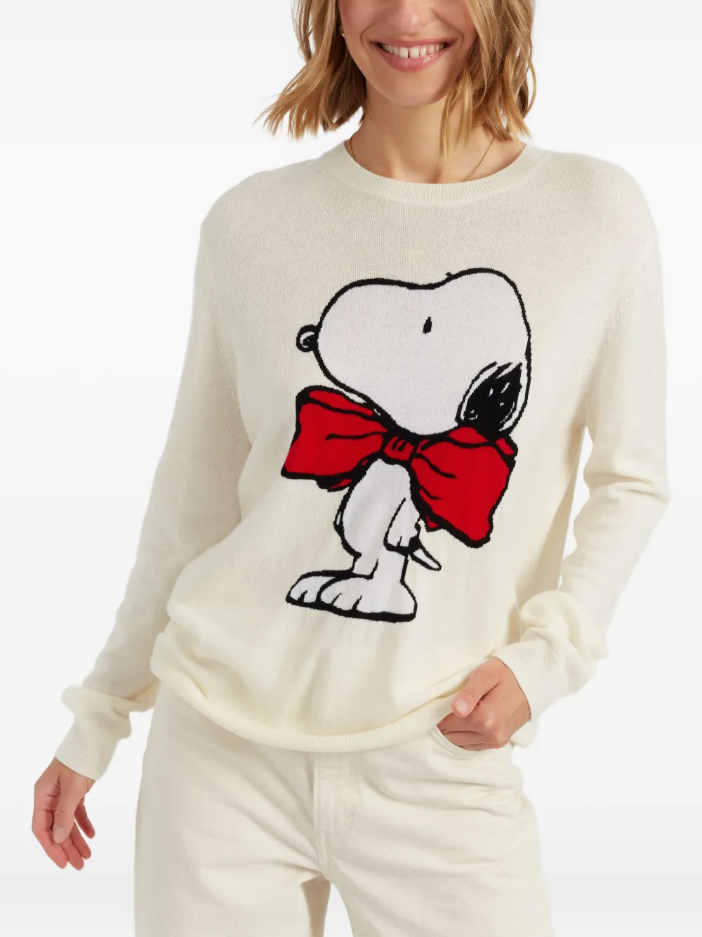 Chinti & Parker Wool-cashmere Bow Tie Snoopy Sweater In Neutral