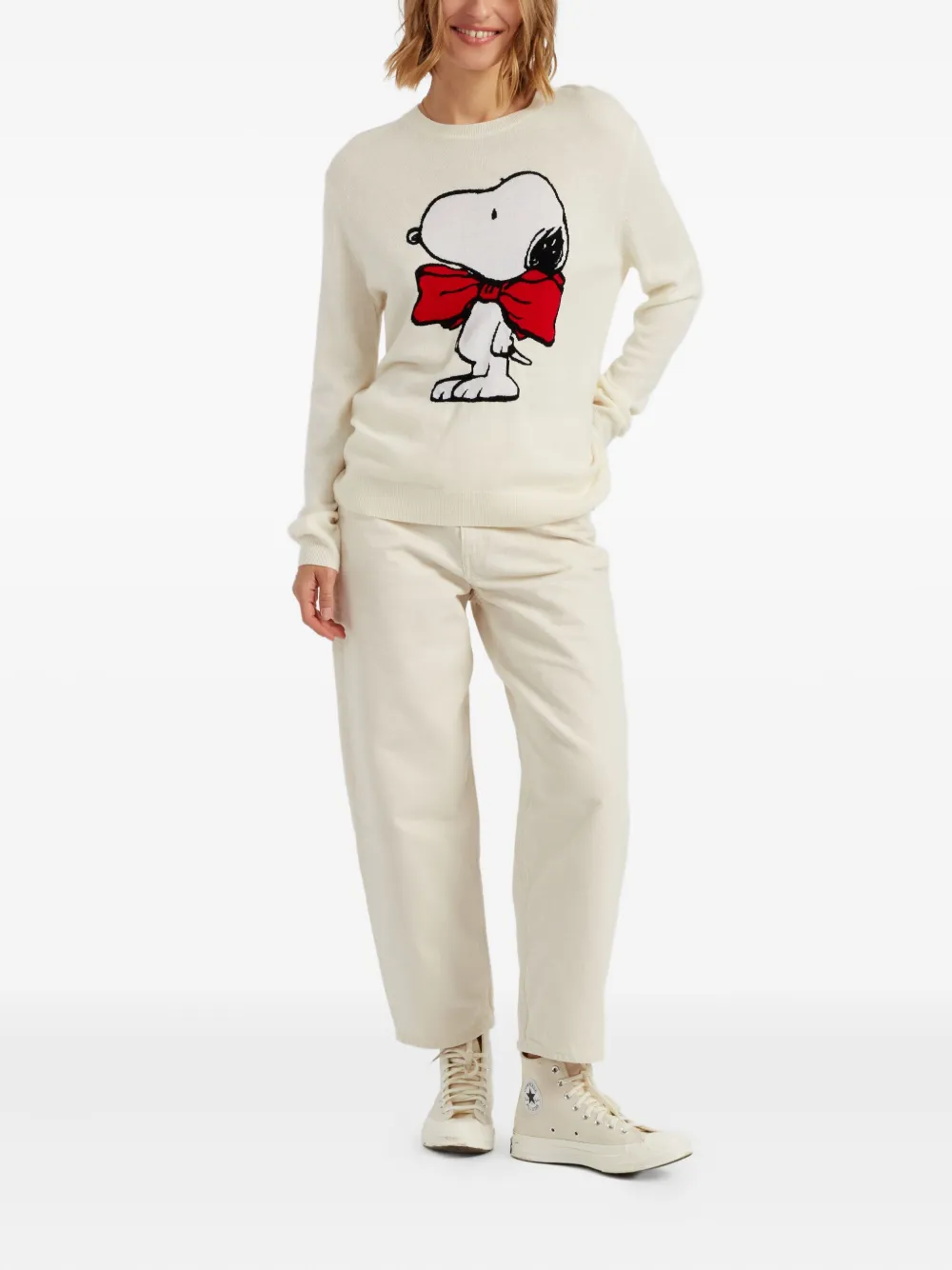 Chinti & Parker Wool-cashmere Bow Tie Snoopy Sweater In Neutral