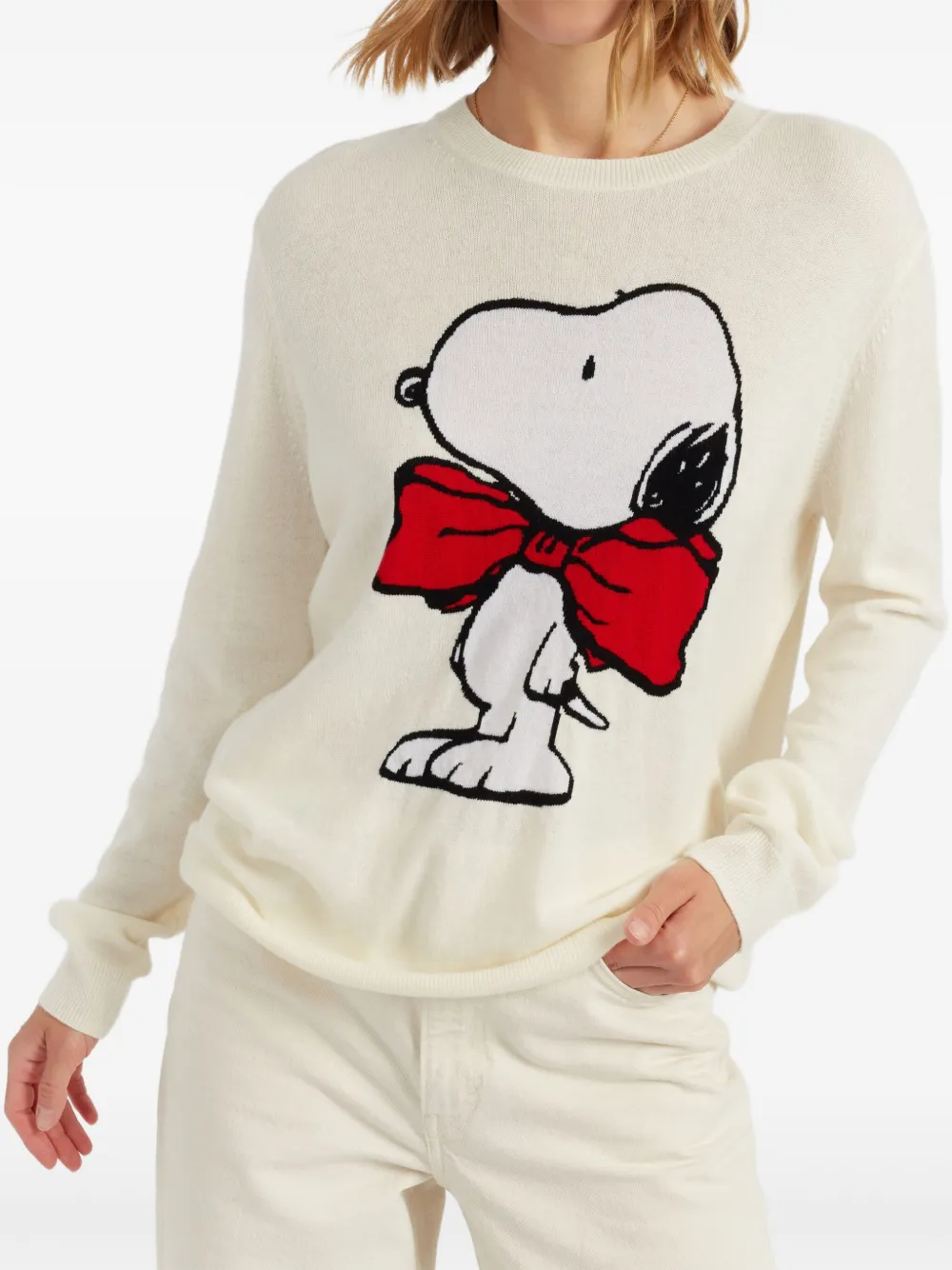 Chinti & Parker Trui met Snoopy met strik Beige
