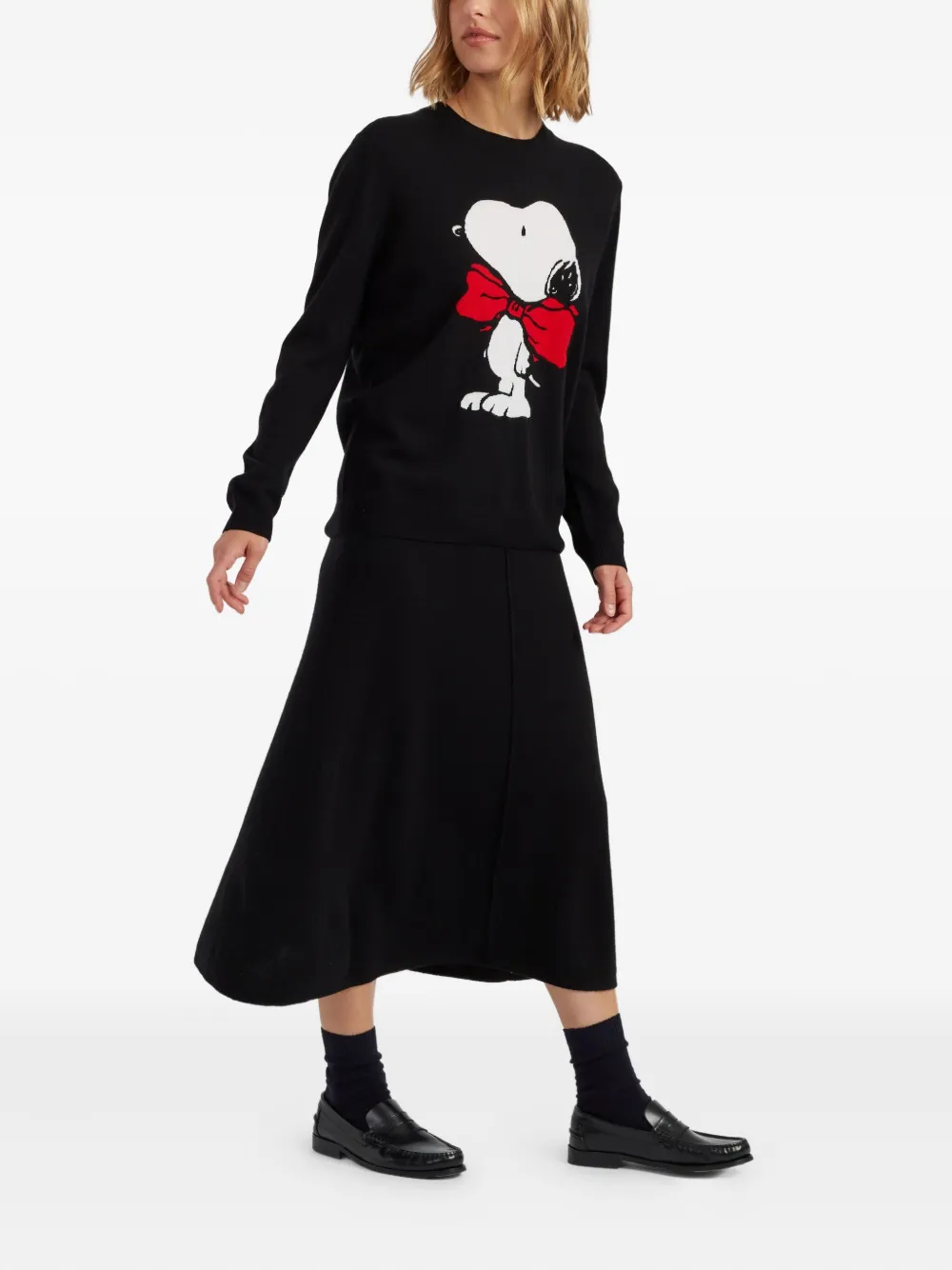 Chinti & Parker Wool-cashmere Bow Tie Snoopy Sweater In Black
