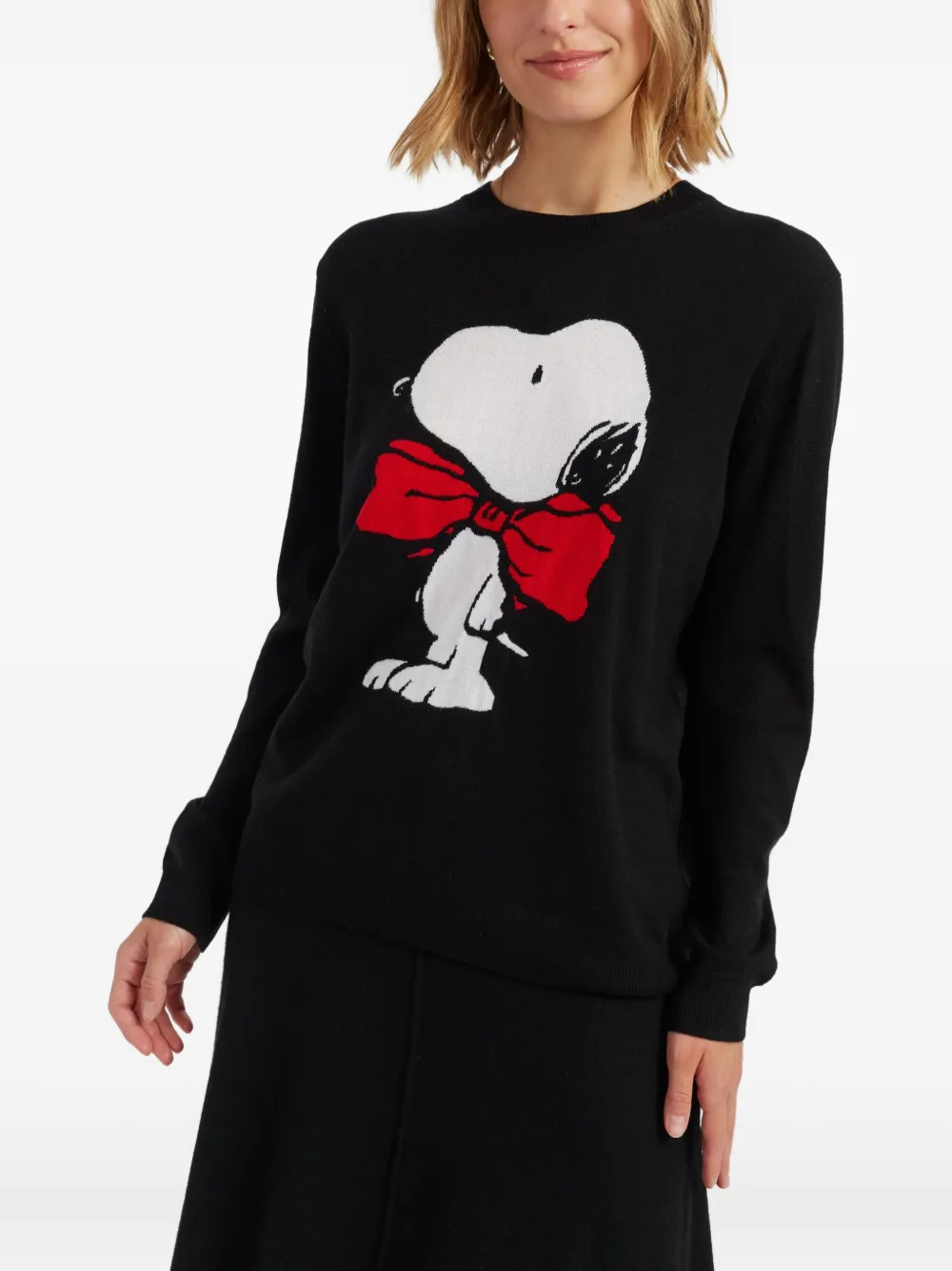 Chinti & Parker Wool-cashmere Bow Tie Snoopy Sweater In Black