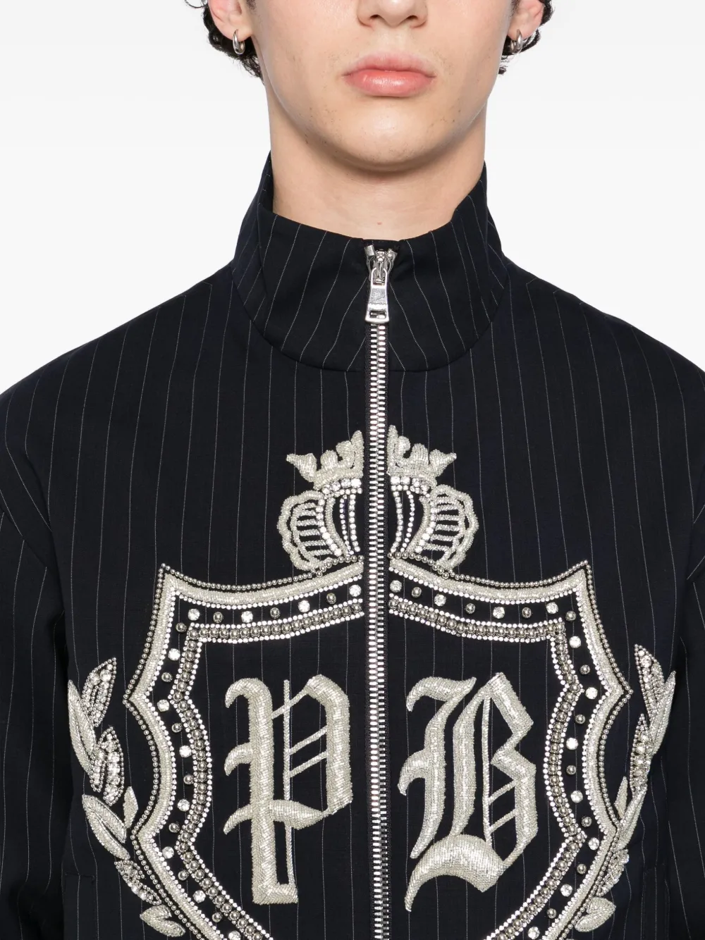 Balmain Crystal-embellished Jacket In Blue