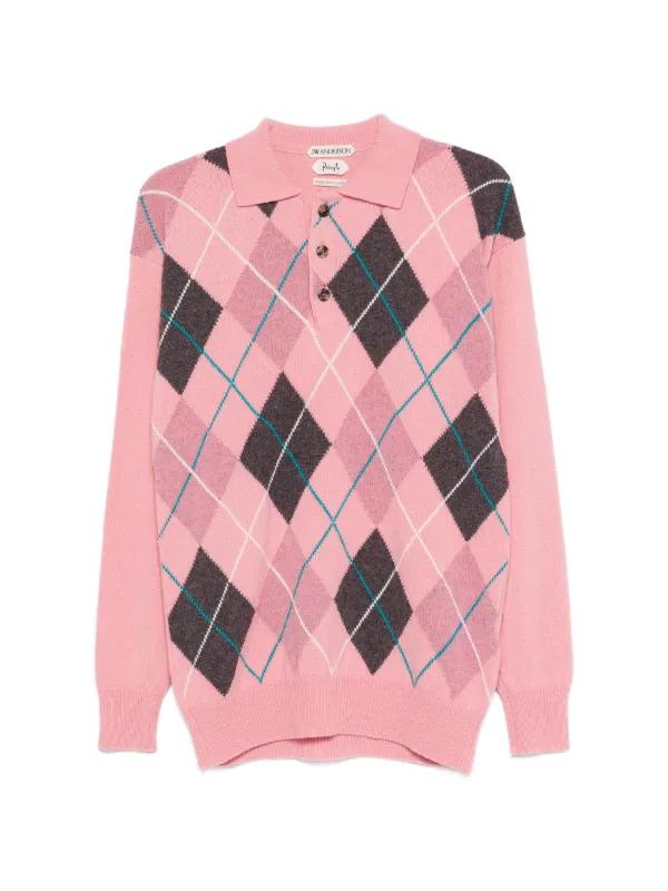JW Anderson Argyle Knit Polo Top in Pink