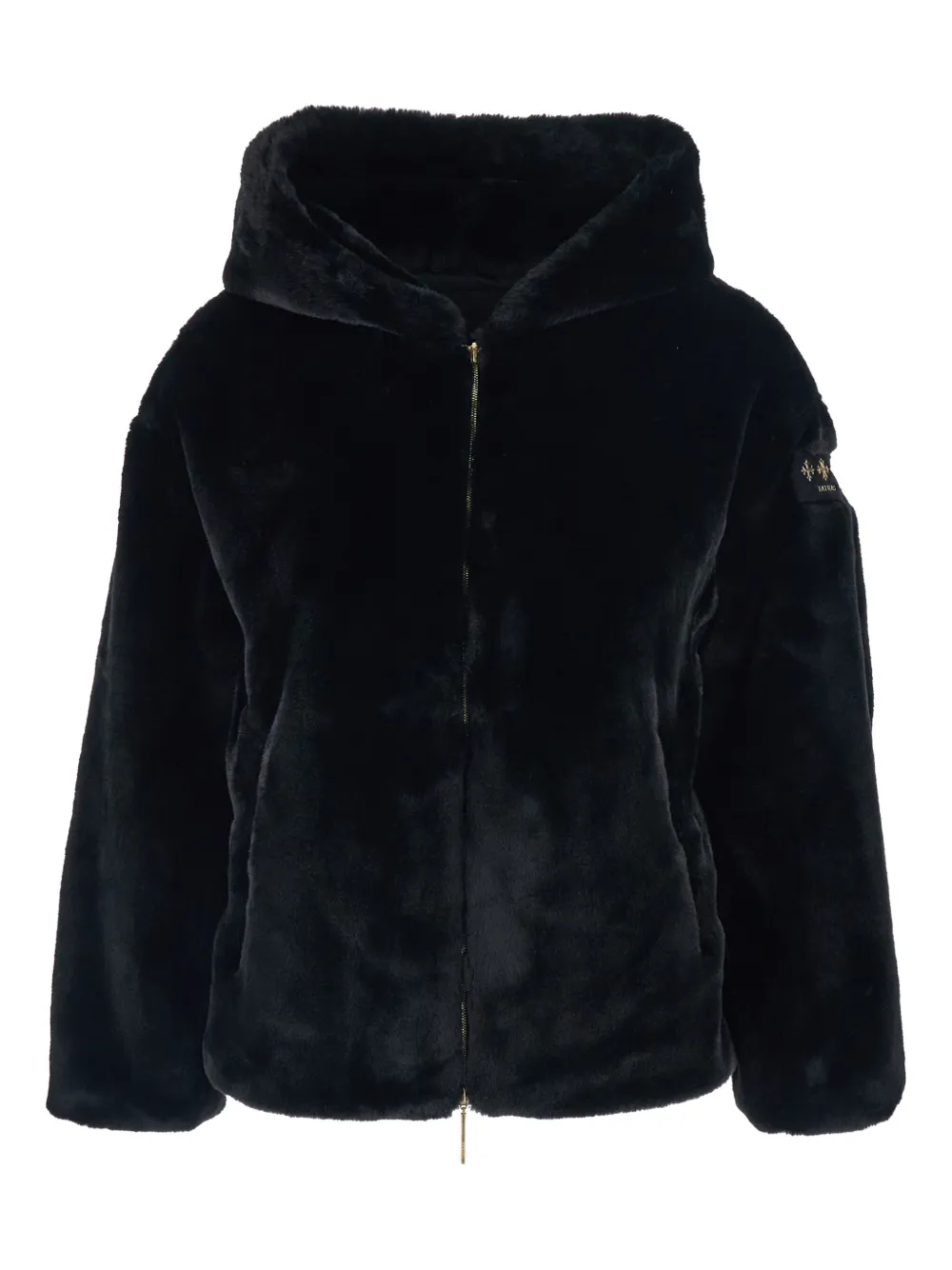 Tatras Yumola Black Jacket With Drawstring Hood And Logo Patch On The Sleeve In Ecofur Woman In Black