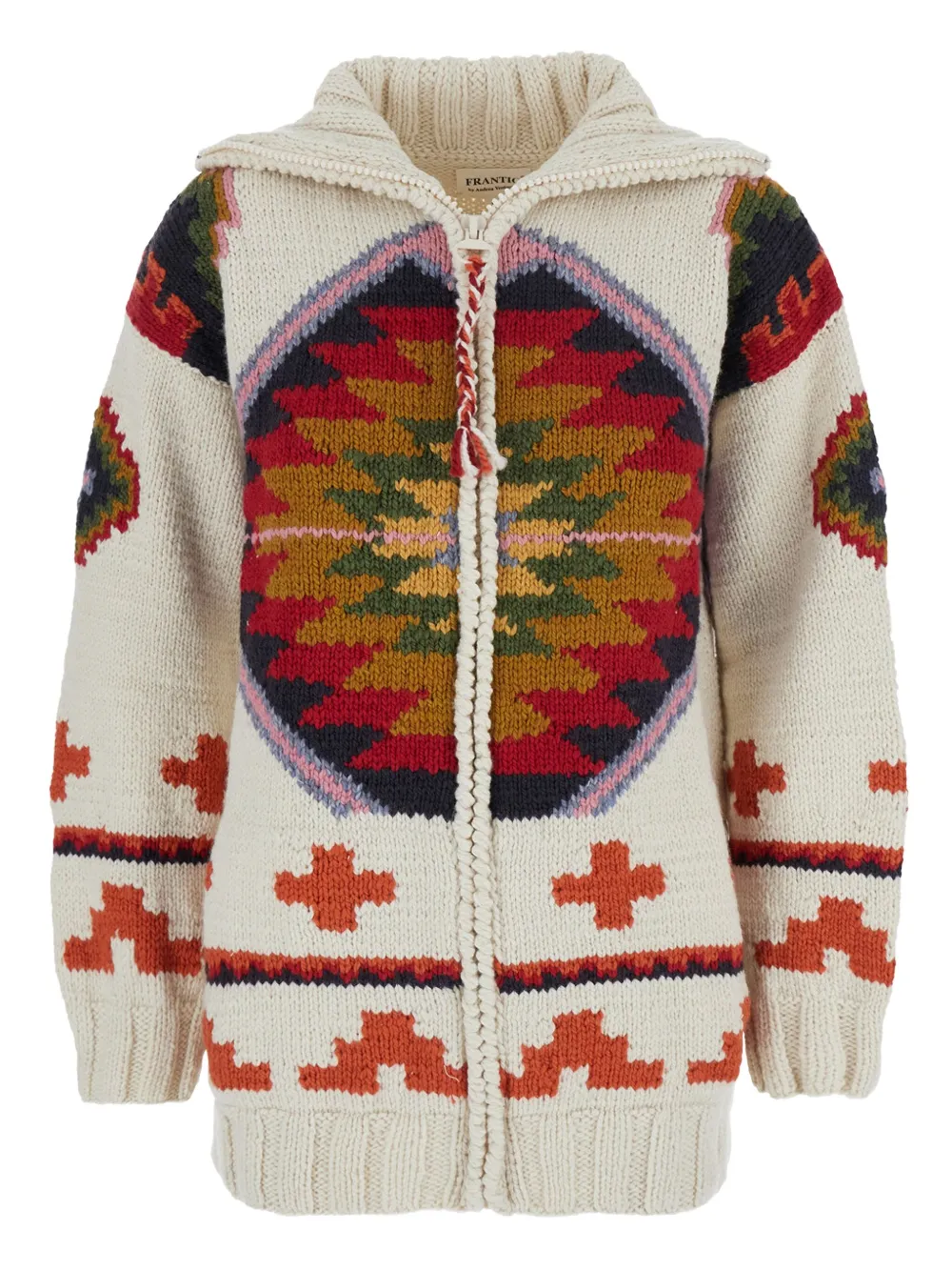 FRANTIC geometric-motif spread-collar cardigan - Neutrals