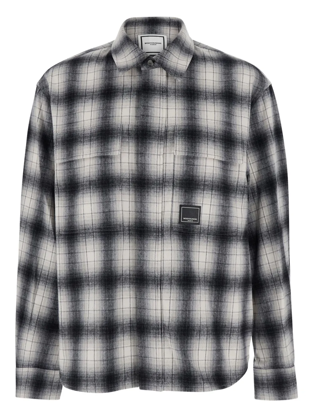 Wooyoungmi logo-patch check-pattern shirt | Black | Image 1
