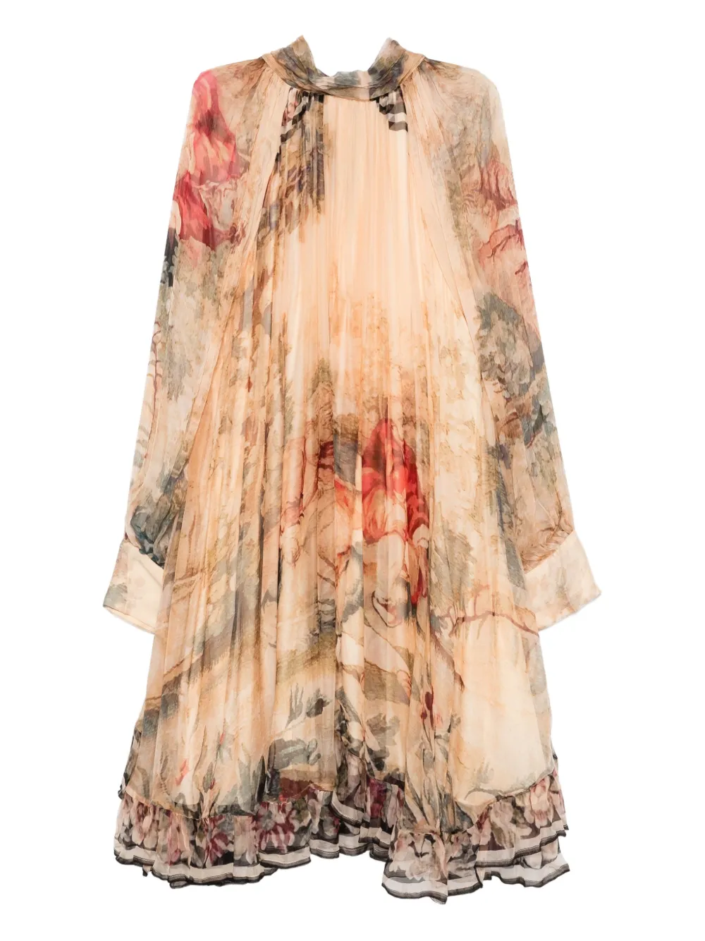 Mes Demoiselles Jurk met bloemenprint en ruches Beige