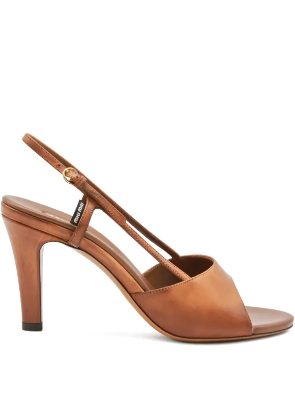 Miu Miu 85mm Burnished Leather Sandals in Brown