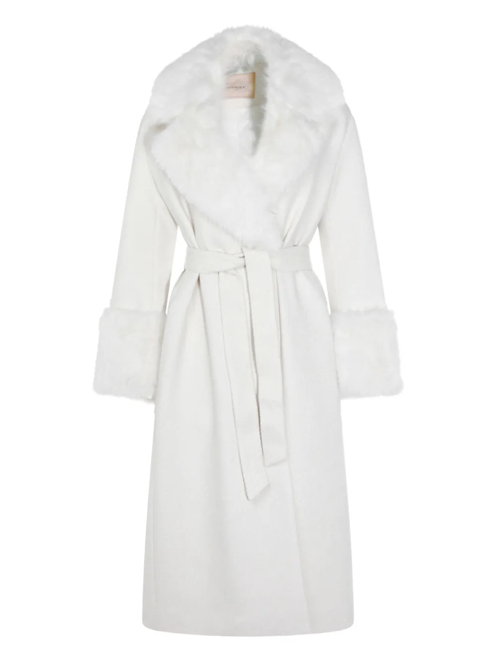 Twinset Faux-fur Belted Coat In White