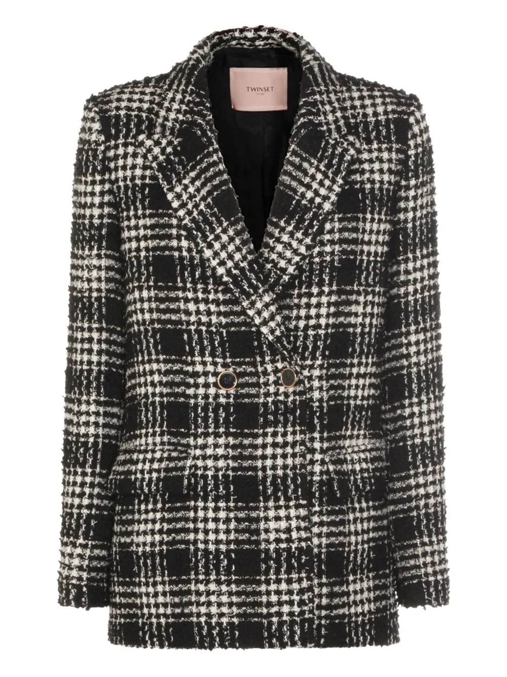 Twinset Check Double-breasted Jacket In Black